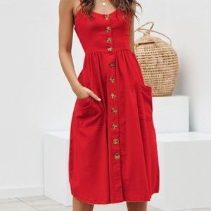 Red Full Button-Up Dress